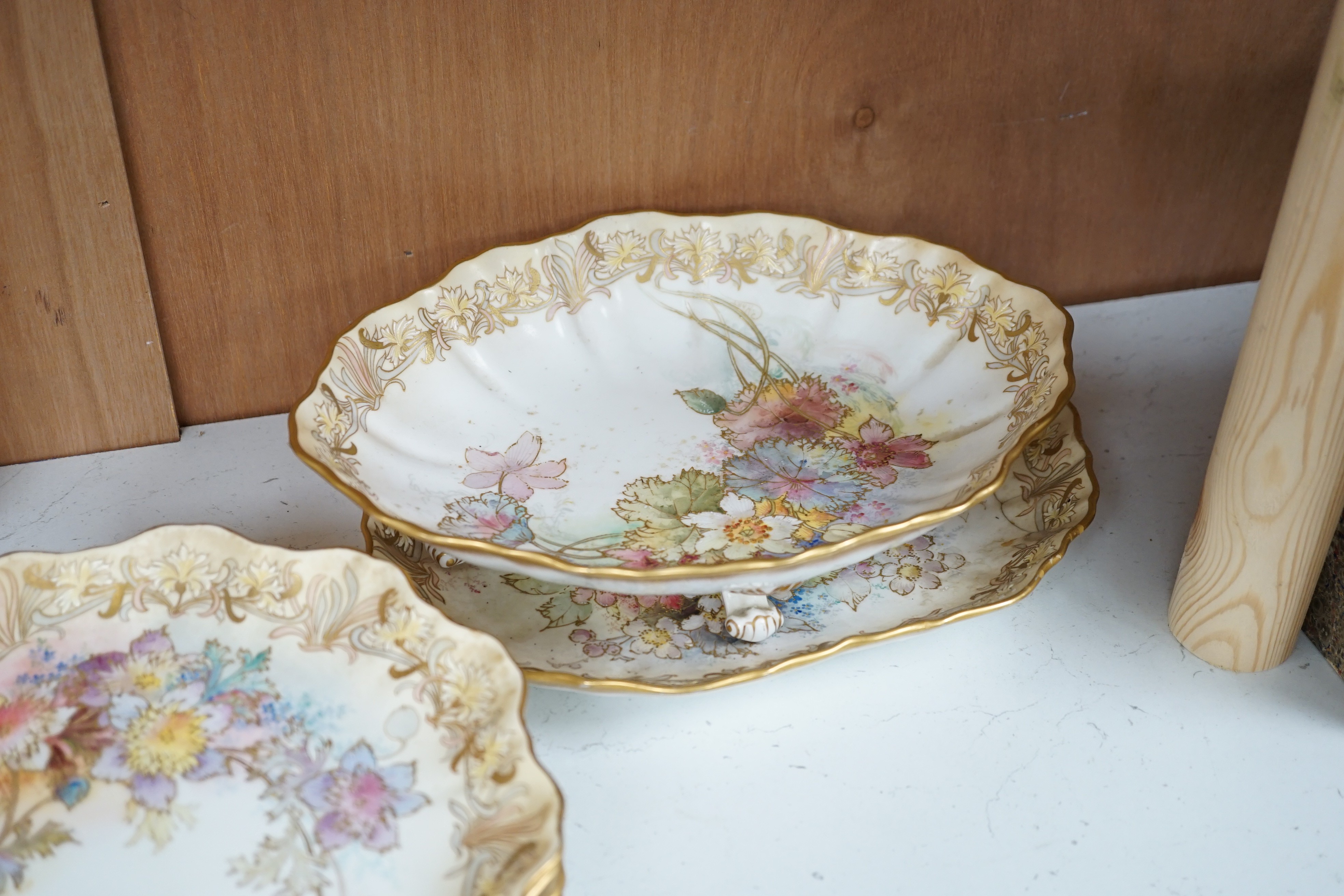 A Doulton Burslem ivory blush part dessert service, c.1895